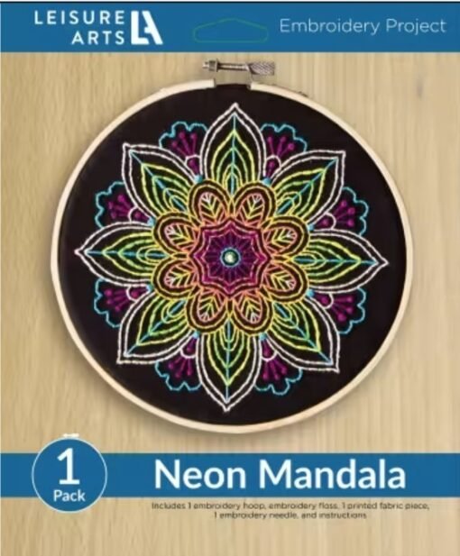 Leisure Arts Kit Embroidery 6in Neon Mandala