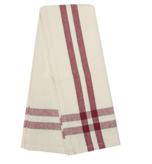 Dunroven Tea Towel Cranberry/Cream with Green Stripe